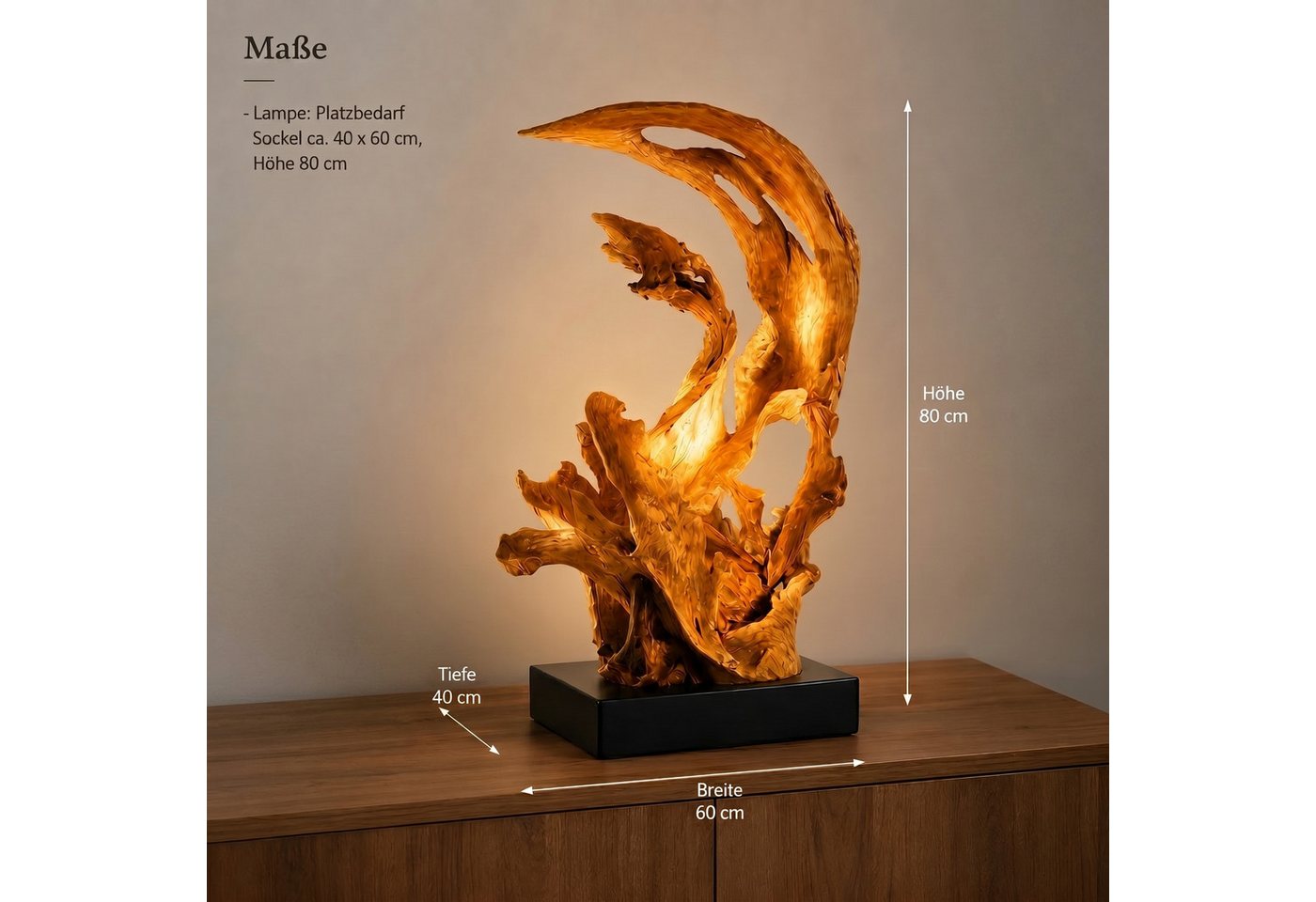 Möbel Bressmer Tisch-Tageslichtlampe KRYTON Tischlampe Holz Treibholz, handgefertigte Tischleuchte, 80 cm, Nicht Inklusiv Bild 2