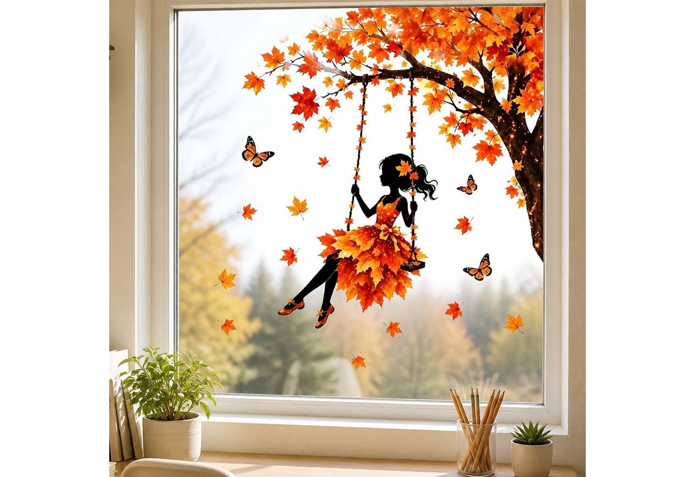 Sorvyzxn Fensterbild Fensterbild wiederverwendbare Fensterbilder Halloween Herbstlicher