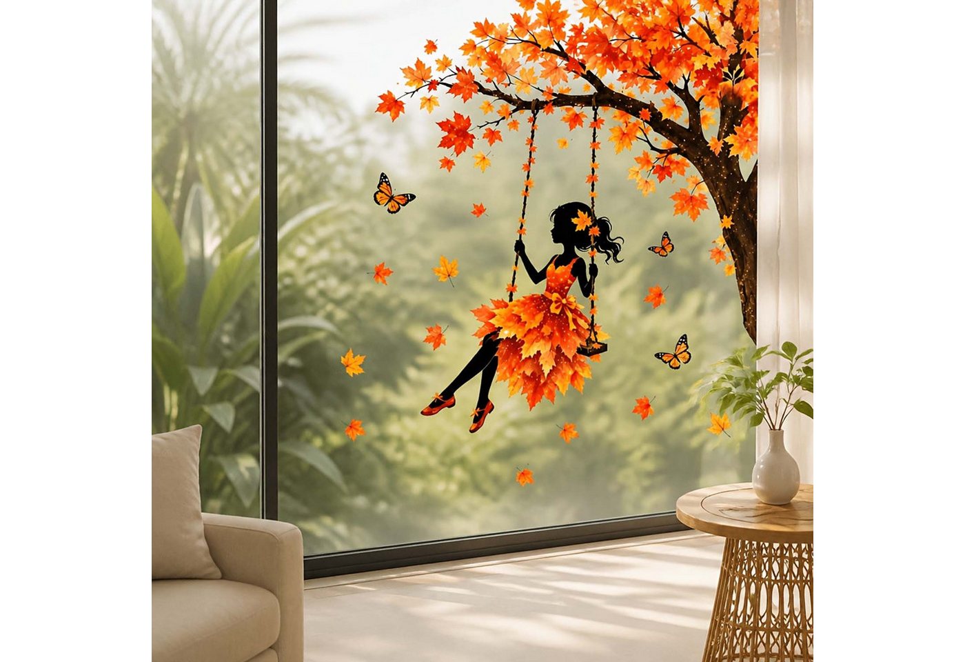 Sorvyzxn Fensterbild Fensterbild wiederverwendbare Fensterbilder Halloween Herbstlicher Bild 2