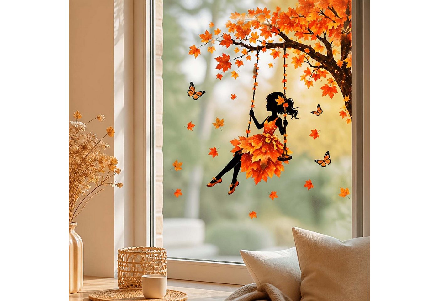 Sorvyzxn Fensterbild Fensterbild wiederverwendbare Fensterbilder Halloween Herbstlicher Bild 3