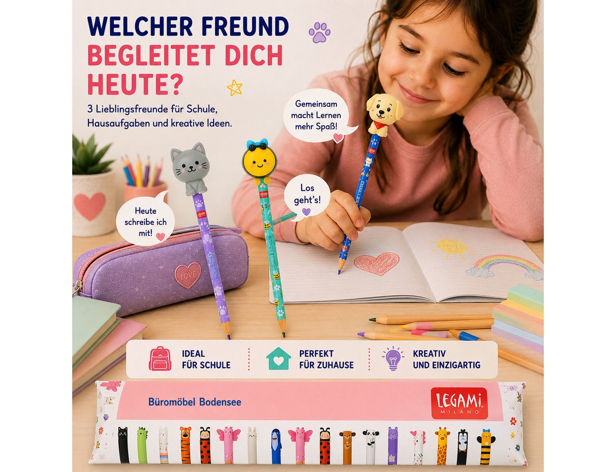 Legami Bleistift LEGAMI Squishy Bleistift 3er-Set Ever Friends Kitty Bee Golden Bild 2