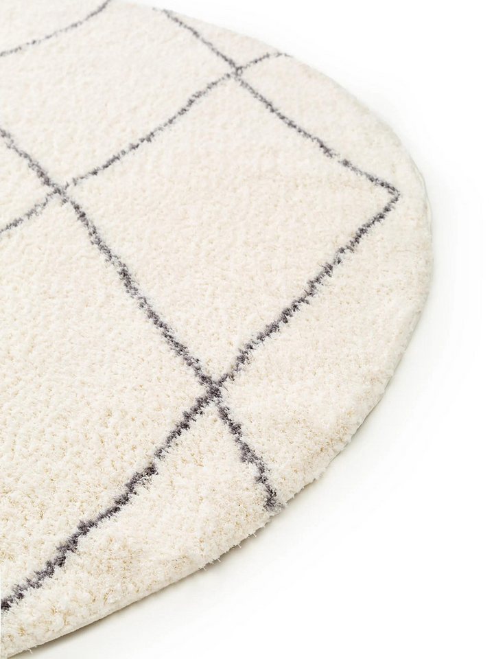 benuta Hochflor-Teppich Benno, rund, Höhe: 21 mm, Teppich Wohnzimmer, Schlafzimmer, Esszimmer, Flur, Kunstfaser, Cozy