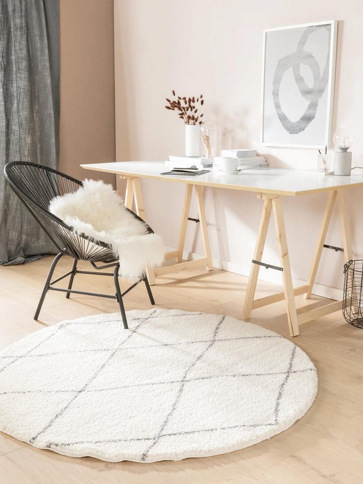 benuta Hochflor-Teppich Benno, rund, Höhe: 21 mm, Teppich Wohnzimmer, Schlafzimmer, Esszimmer, Flur, Kunstfaser, Cozy Bild 2