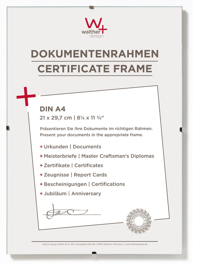 walther design Rahmenlose Bildhalter 21x29,7 cm Antireflexglas RB130A