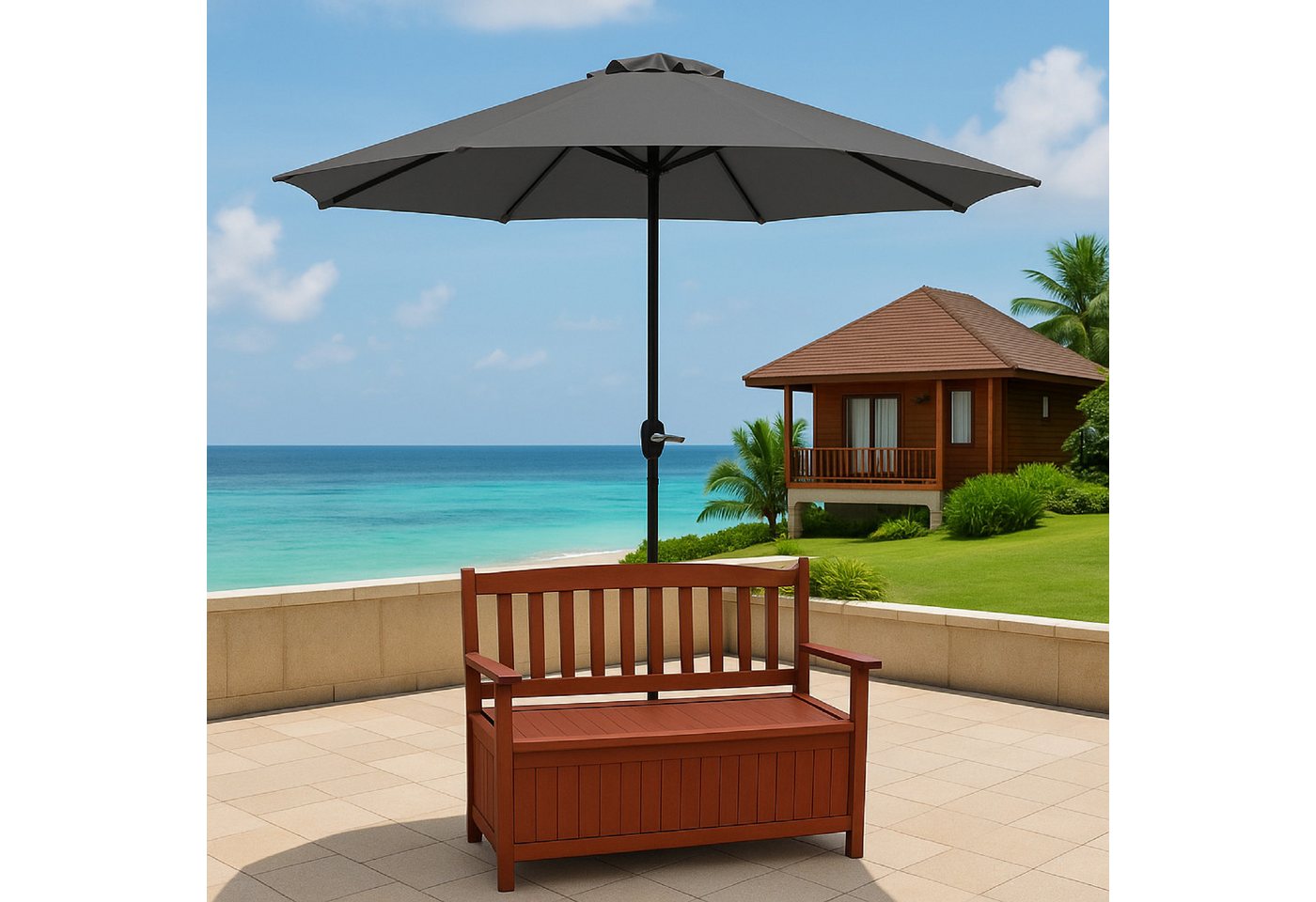 TPFGarden Marktschirm MACCLESFIELD, Sonnenschutz mit Kurbel und Knick, Gestell aus Stahl, Bezug grau, Gestell Stahl, Bezug grau. BxTxH: 300x300x240 cm