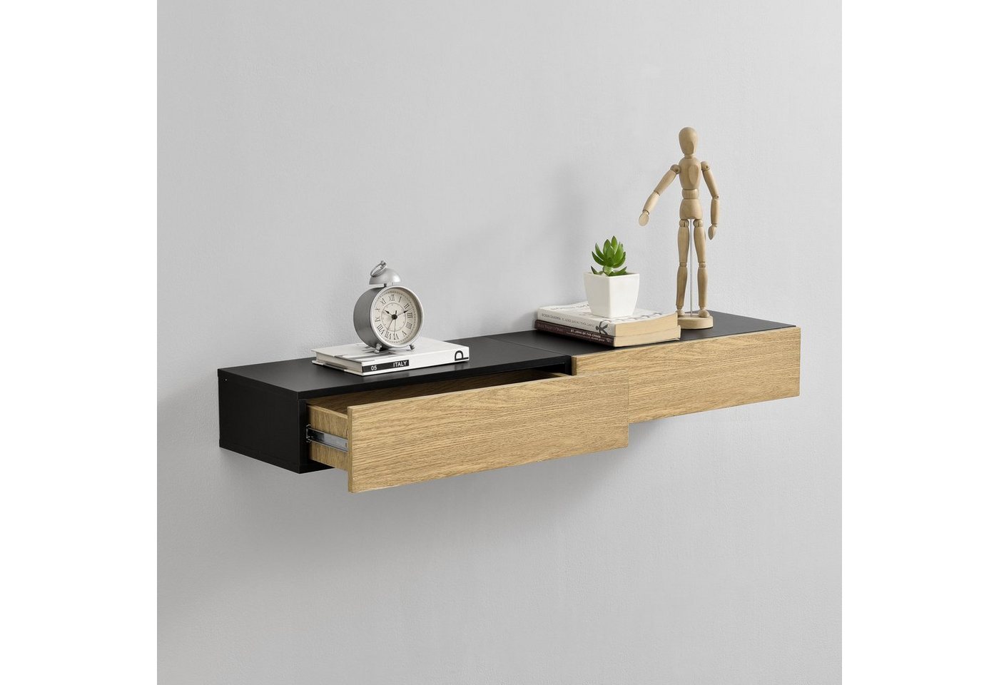 en.casa Wandboard, »Leknes« Wandregal mit Tür Nachtkommode schwarz/holzfarben Bild 2