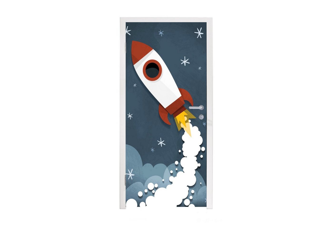 MuchoWow Türtapete Illustration - Rakete - Kinder, Matt, bedruckt, (1 St), Selbstklebende Tapete, Folie für Möbel, 75x205 cm Bild 3