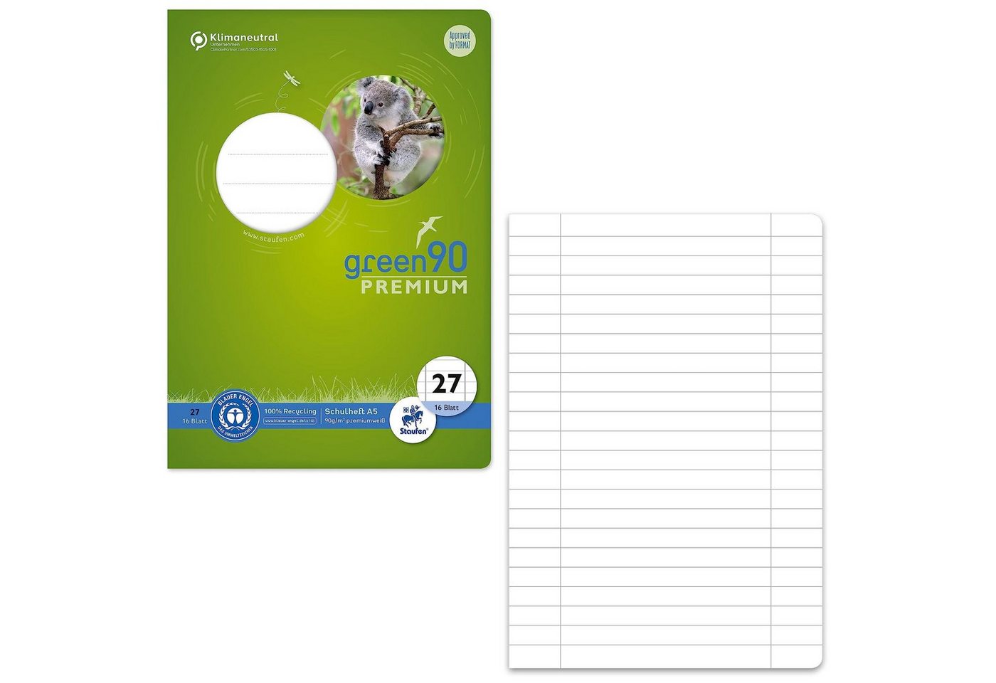Staufen Schulheft STAUFEN Green Schulheft Lin27 A5 16 Blatt 90g/qm 9mm liniert mit Randl Bild 3
