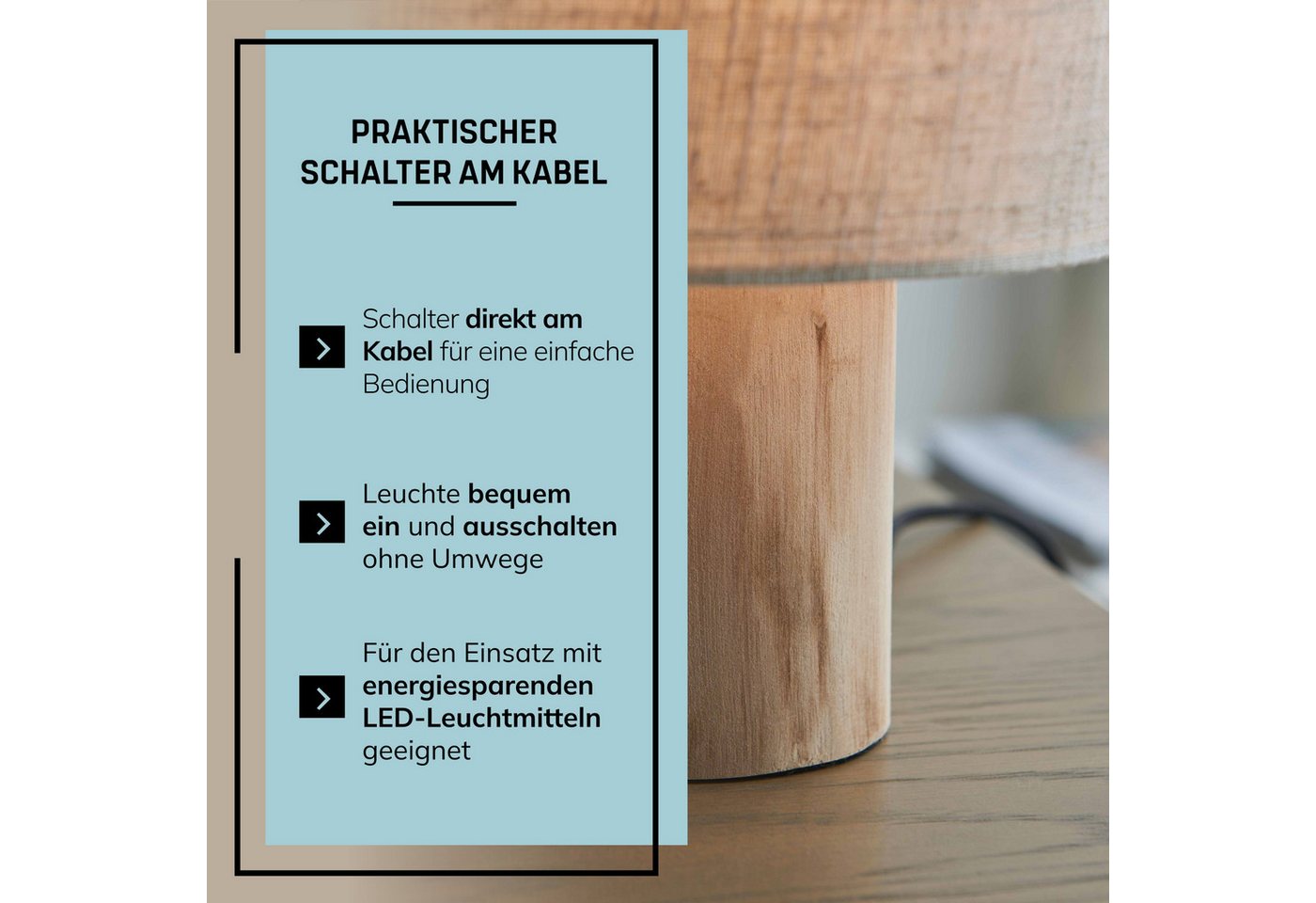 Lightbox Tischleuchte, ohne Leuchtmittel, Tischlampe, 30 cm Höhe, Ø 20 cm, E27, max. 40 W, Schalter, beige