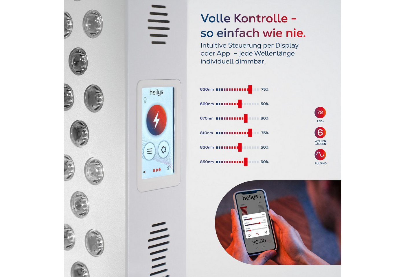 heilys® Rotlicht-Panel heilys® Gen70, entwickelt & getestet in Deutschland, mit 5 Jahren Garantie, Touchdisplay, App, modular erweiterbar, 6 Wellenlängen & dimmbar Bild 5