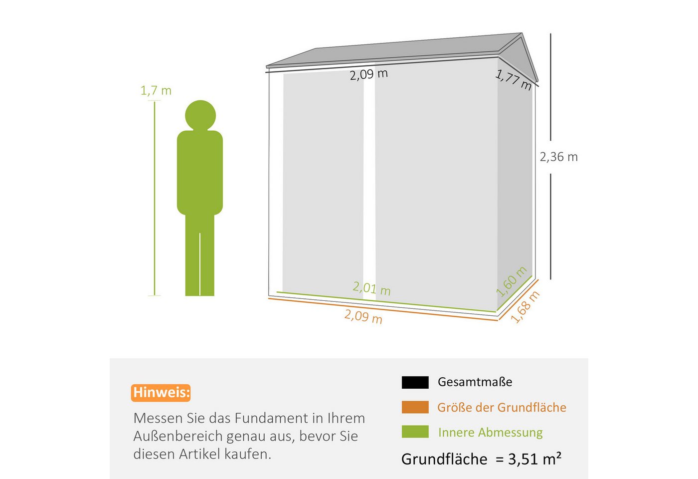 Outsunny Gerätehaus mit Sattedach, Lüftungen, Handschuhen, BxT: 209x177 cm, (Geräteschuppen, 1 St., Garten Schuppen), für Hinterhof Garten Hellgrau