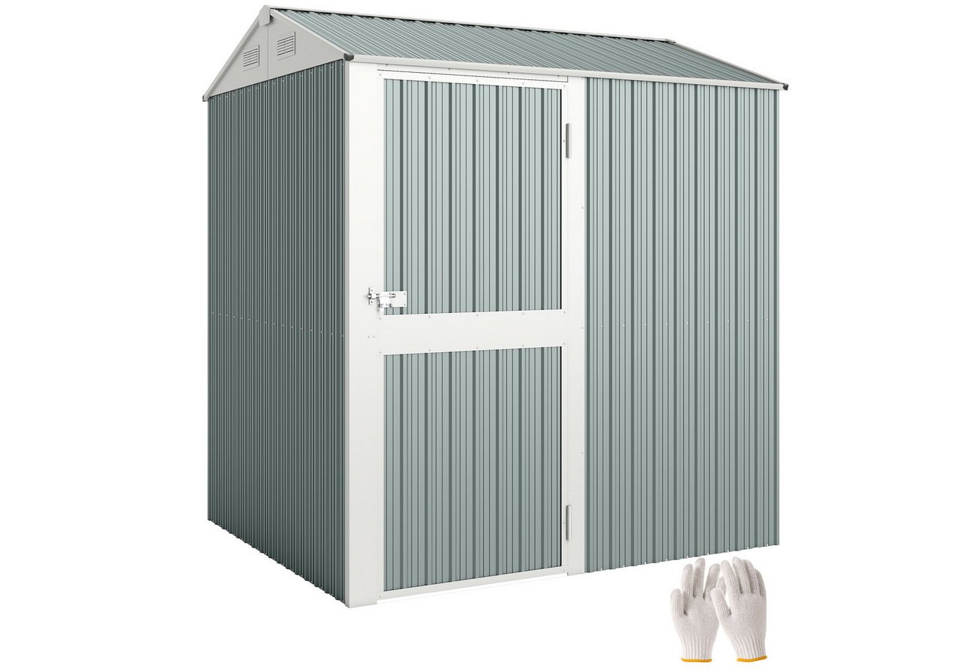 Outsunny Gerätehaus mit Sattedach, Lüftungen, Handschuhen, BxT: 209x177 cm, (Geräteschuppen, 1 St., Garten Schuppen), für Hinterhof Garten Hellgrau Bild 4