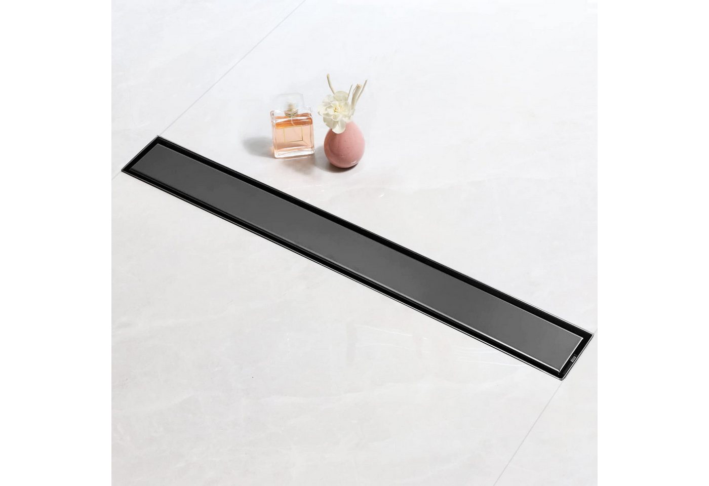 SaniteModar Duschrinne Schwarz Befliesbar Duschrinne extra flach, Edelstahl Bodenablauf, 1-St., 2-in-1 Wendbare Duschrinne, 60 cm Bild 2