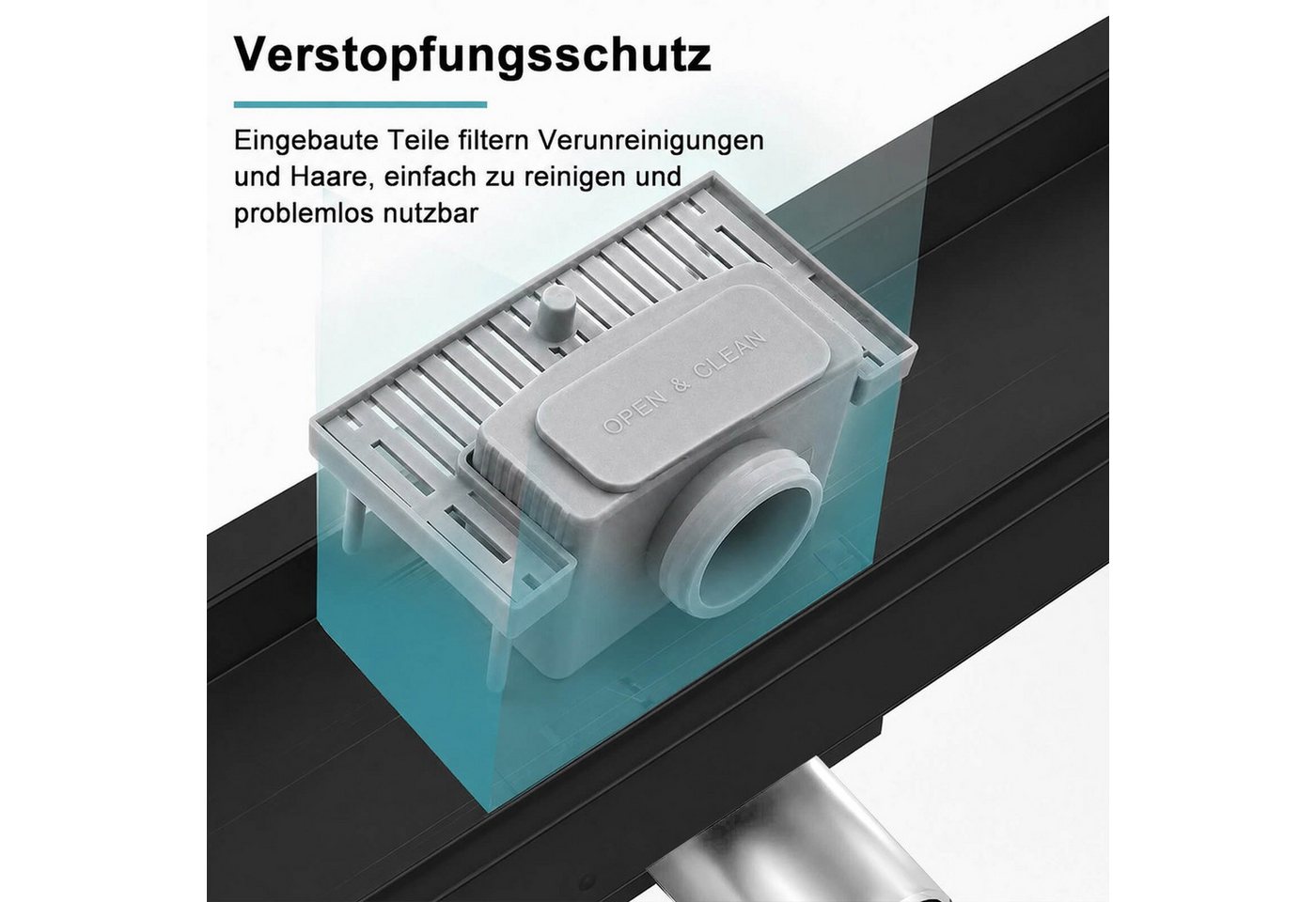 SaniteModar Duschrinne Schwarz Befliesbar Duschrinne extra flach, Edelstahl Bodenablauf, 1-St., 2-in-1 Wendbare Duschrinne, 60 cm Bild 4