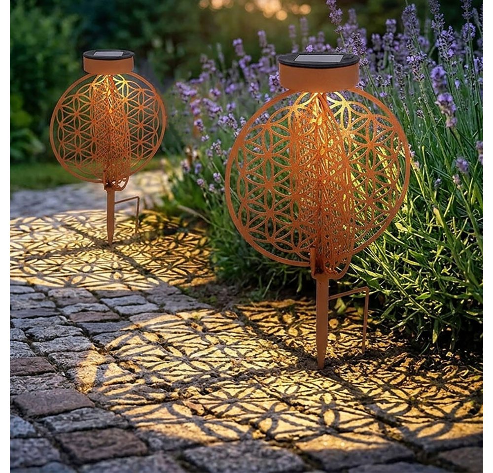 GLOBO LIGHTING LED Solarleuchte, LED-Leuchtmittel fest verbaut, Warmweiß, Solarkugel rost Außen Solarleuchte Garten Solarlampe LED 2er Set