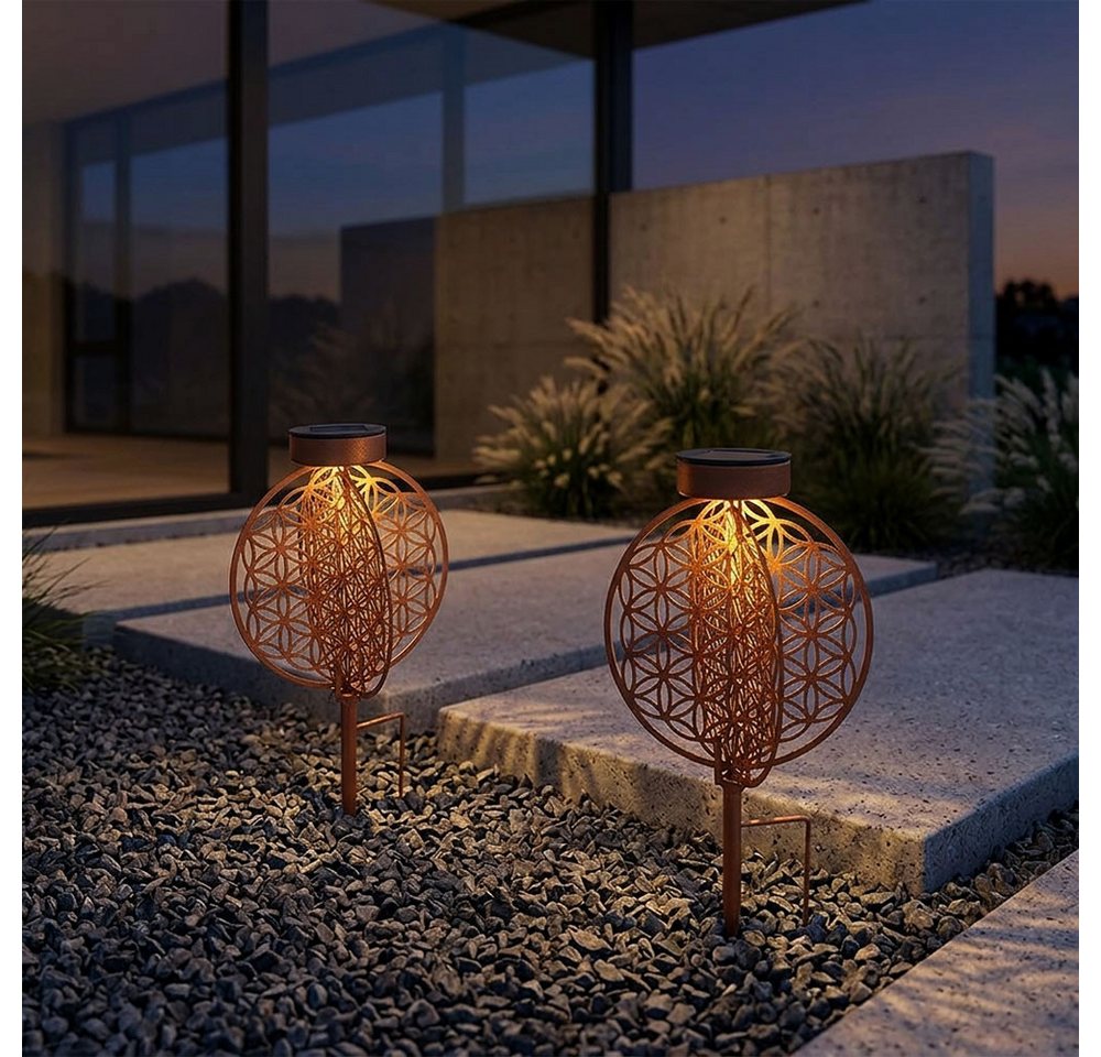 GLOBO LIGHTING LED Solarleuchte, LED-Leuchtmittel fest verbaut, Warmweiß, Solarkugel rost Außen Solarleuchte Garten Solarlampe LED 2er Set Bild 3