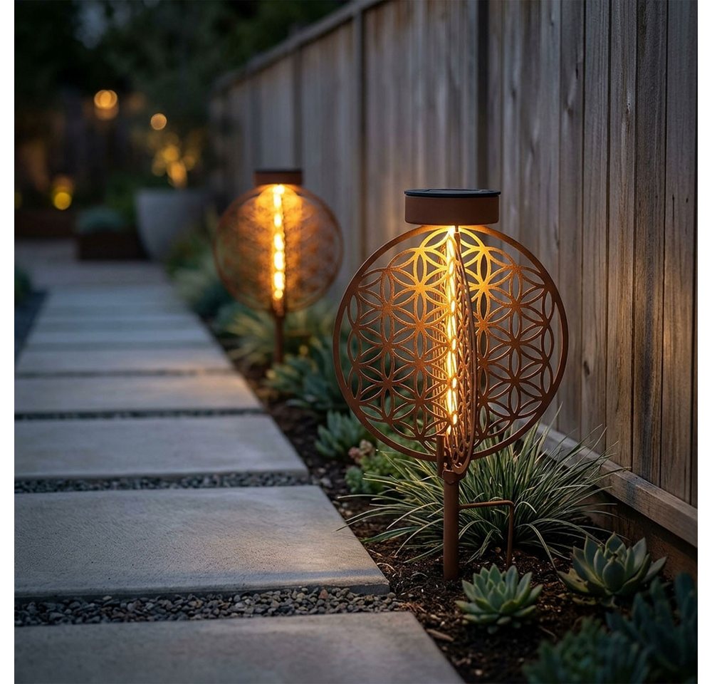 GLOBO LIGHTING LED Solarleuchte, LED-Leuchtmittel fest verbaut, Warmweiß, Solarkugel rost Außen Solarleuchte Garten Solarlampe LED 2er Set Bild 5