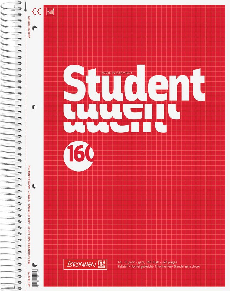 Baier & Schneider Collegeblock Collegeblock Student A4 160 Blatt kariert rot Bild 3