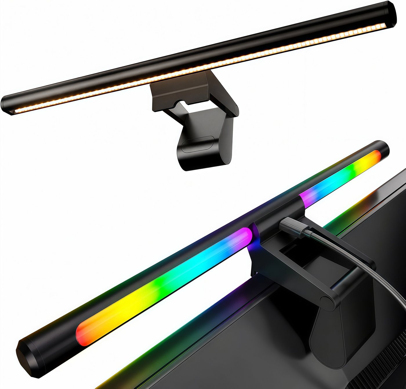 ibettertec Schreibtischlampe LED Monitorlampe mit RGB Hintergrundbeleuchtung, 44 cm, LED fest integriert, Bildschirmleuchte mit Touch-Steuerung, einstellbare Farbtemperatur, und Helligkeit, USB Schreibtischlampe für PC Monitor
