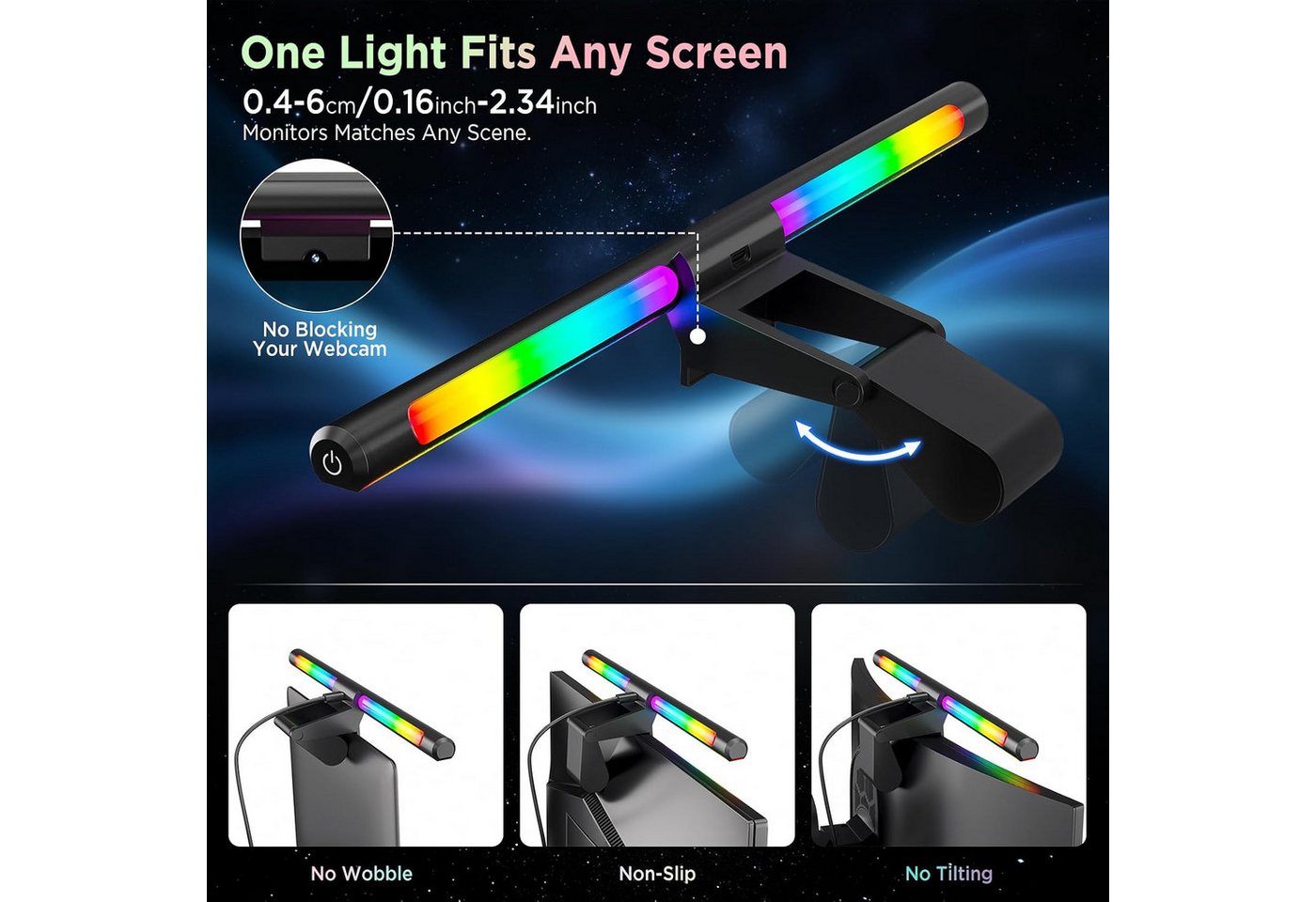 ibettertec Schreibtischlampe LED Monitorlampe mit RGB Hintergrundbeleuchtung, 44 cm, LED fest integriert, Bildschirmleuchte mit Touch-Steuerung, einstellbare Farbtemperatur, und Helligkeit, USB Schreibtischlampe für PC Monitor Bild 5