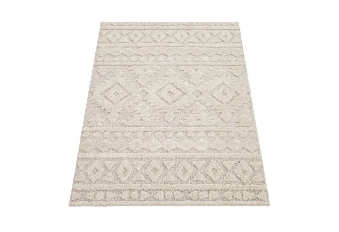 KADIMA DESIGN Teppich Struktur 3D Schlafzimmer schmutzabweisend Hochflor Teppich Shaggy, Rechteckig, Höhe: 34 mm, Florhöhe: 30 mm, Polypropylen, Läufer, 60x100, Creme Bild 2