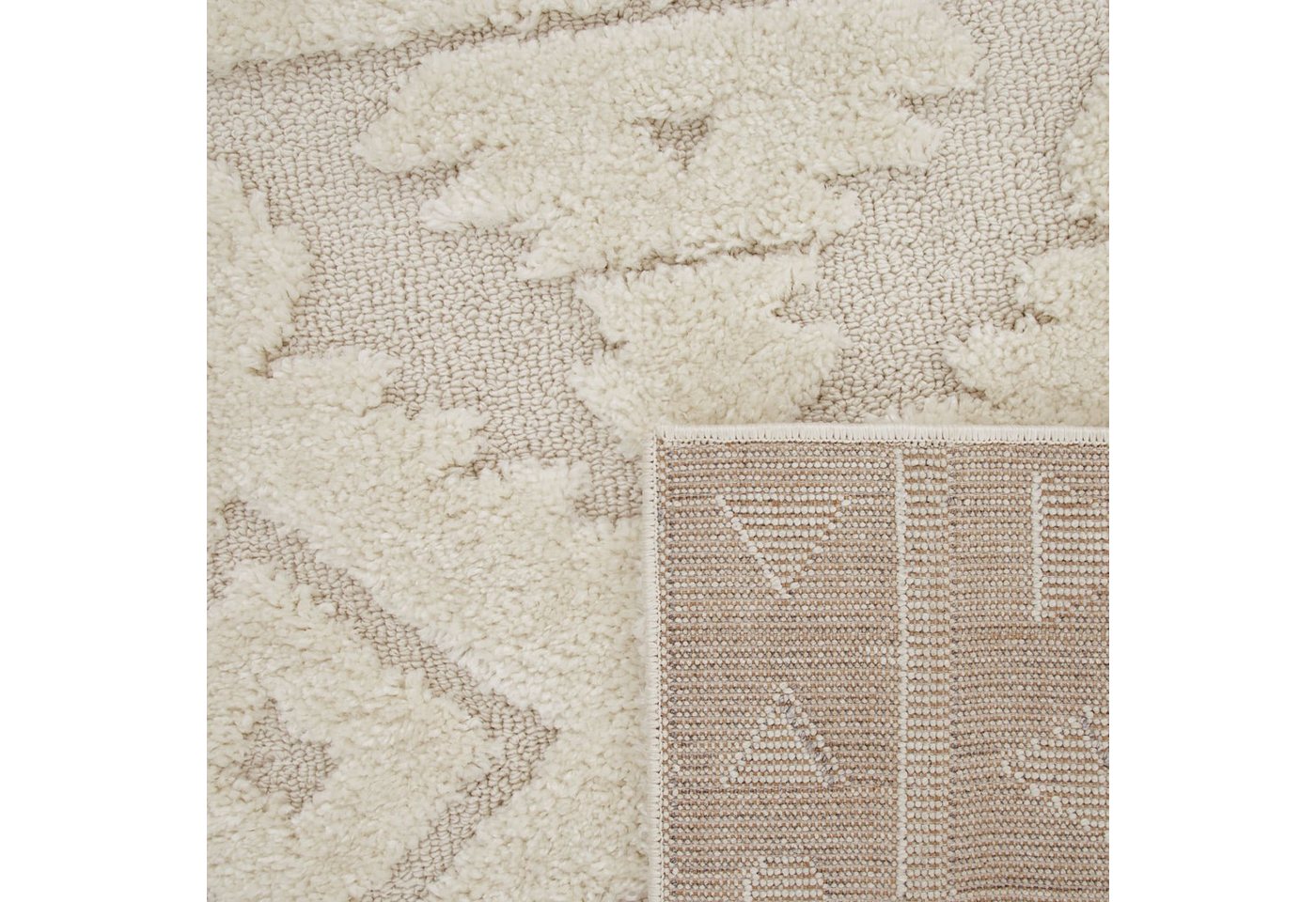 KADIMA DESIGN Teppich Struktur 3D Schlafzimmer schmutzabweisend Hochflor Teppich Shaggy, Rechteckig, Höhe: 34 mm, Florhöhe: 30 mm, Polypropylen, Läufer, 60x100, Creme Bild 3
