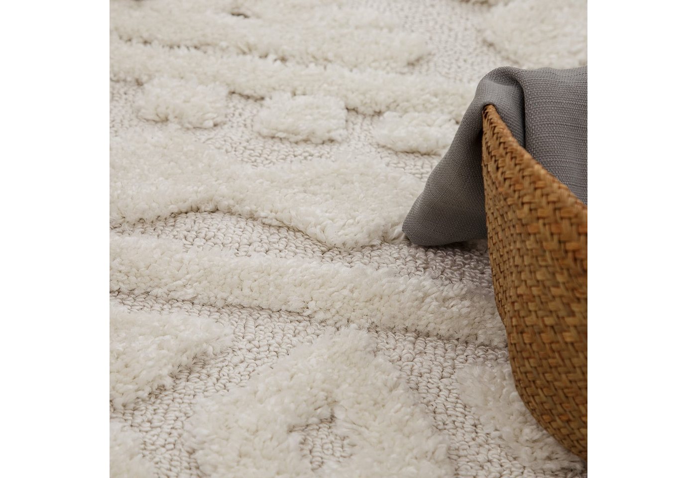 KADIMA DESIGN Teppich Struktur 3D Schlafzimmer schmutzabweisend Hochflor Teppich Shaggy, Rechteckig, Höhe: 34 mm, Florhöhe: 30 mm, Polypropylen, Läufer, 60x100, Creme Bild 4