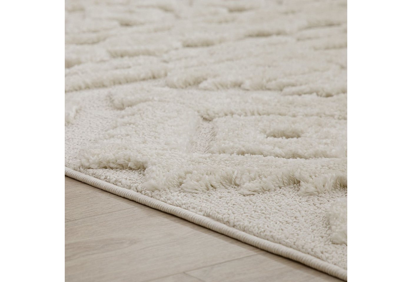 KADIMA DESIGN Teppich Struktur 3D Schlafzimmer schmutzabweisend Hochflor Teppich Shaggy, Rechteckig, Höhe: 34 mm, Florhöhe: 30 mm, Polypropylen, Läufer, 60x100, Creme Bild 5