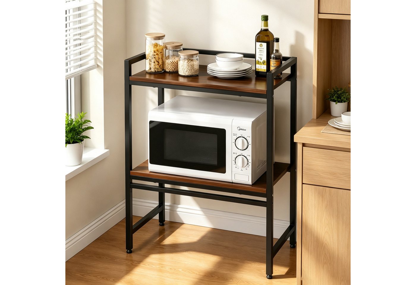 ibettertec Standregal Standregal Küchenregal Mikrowellen Regal 2 Stufiges, Mikrowellenregal Mikrowellenständer Mikrowellenhalter Küchenorganizer ständer, geeignet für Küchen, Schlafzimmer, Wohnzimmer und Arbeitszimmer Bild 5