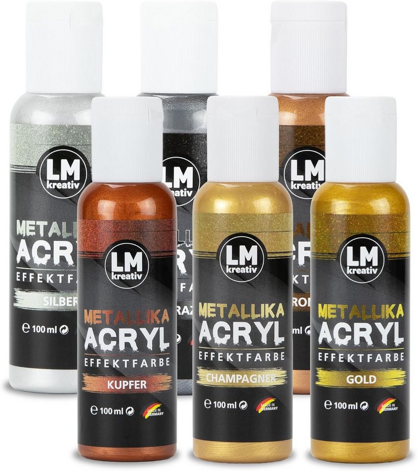 LM-Kreativ Bastelfarbe Metallika Metallic-Acrylfarben Set 6 x 100 ml, Set 6x100 ml, hochpigmentiert, glänzend, kratzfest, wetterfest Bild 5
