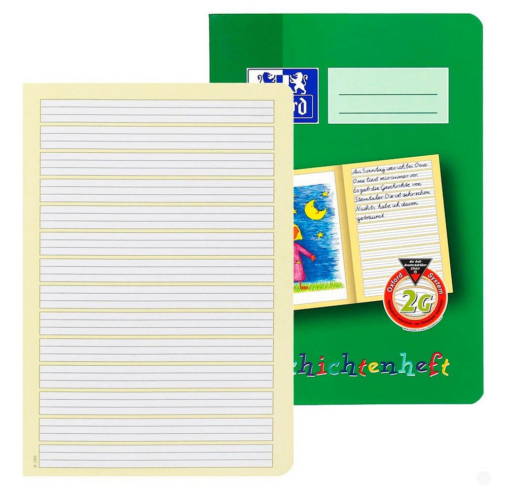 OXFORD Schulheft 1 Schreibheft OPTIK PAPER® Lin. 2G mit 16 Blatt geheftet A5 grün