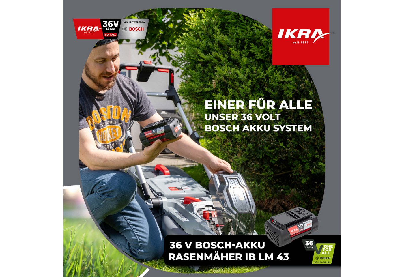 ikra GmbH Akkurasenmäher IB-LM 43, 43 cm Schnittbreite, (Mit Akku & Ladergerät), kompatibel mit BOSCH 36V Bild 4
