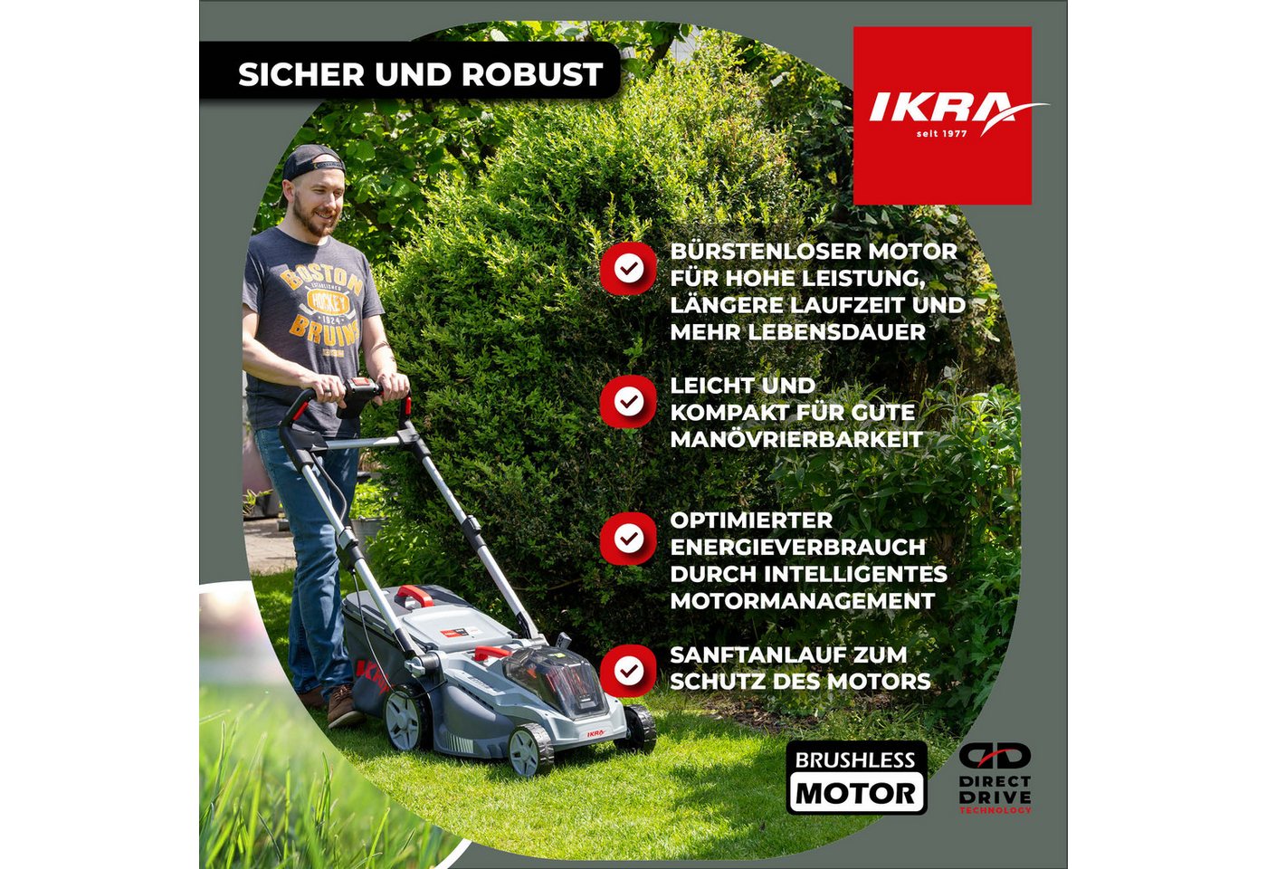 ikra GmbH Akkurasenmäher IB-LM 43, 43 cm Schnittbreite, (Mit Akku & Ladergerät), kompatibel mit BOSCH 36V Bild 5