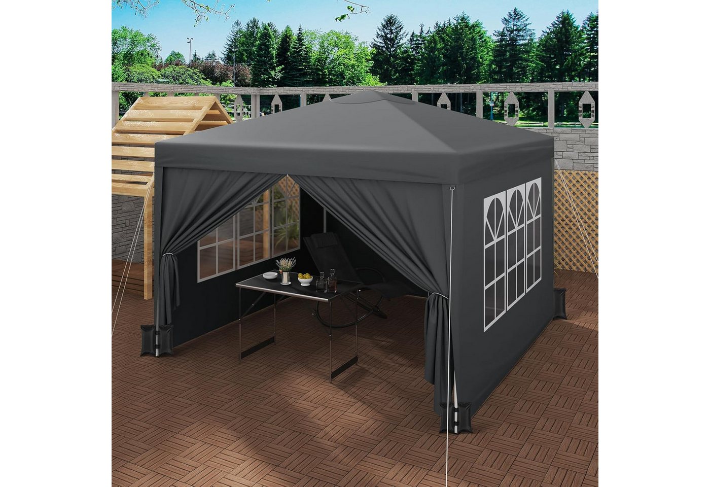 Woltu Pavillon, mit 4 Seitenteilen, Faltpavillon 3x3m, mit 4 Seitenteilen und 4 Sandsäcke