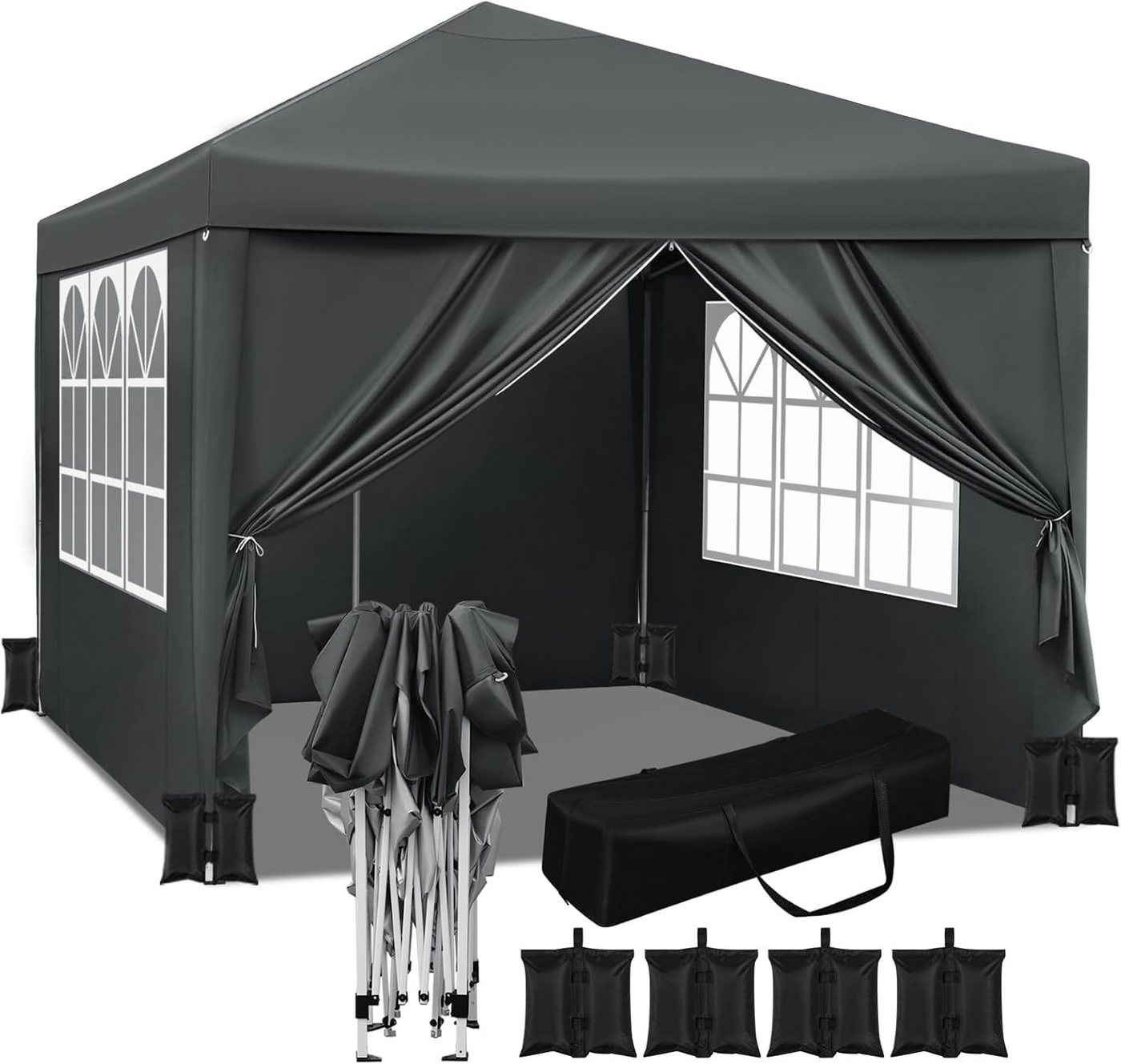 Woltu Pavillon, mit 4 Seitenteilen, Faltpavillon 3x3m, mit 4 Seitenteilen und 4 Sandsäcke Bild 2