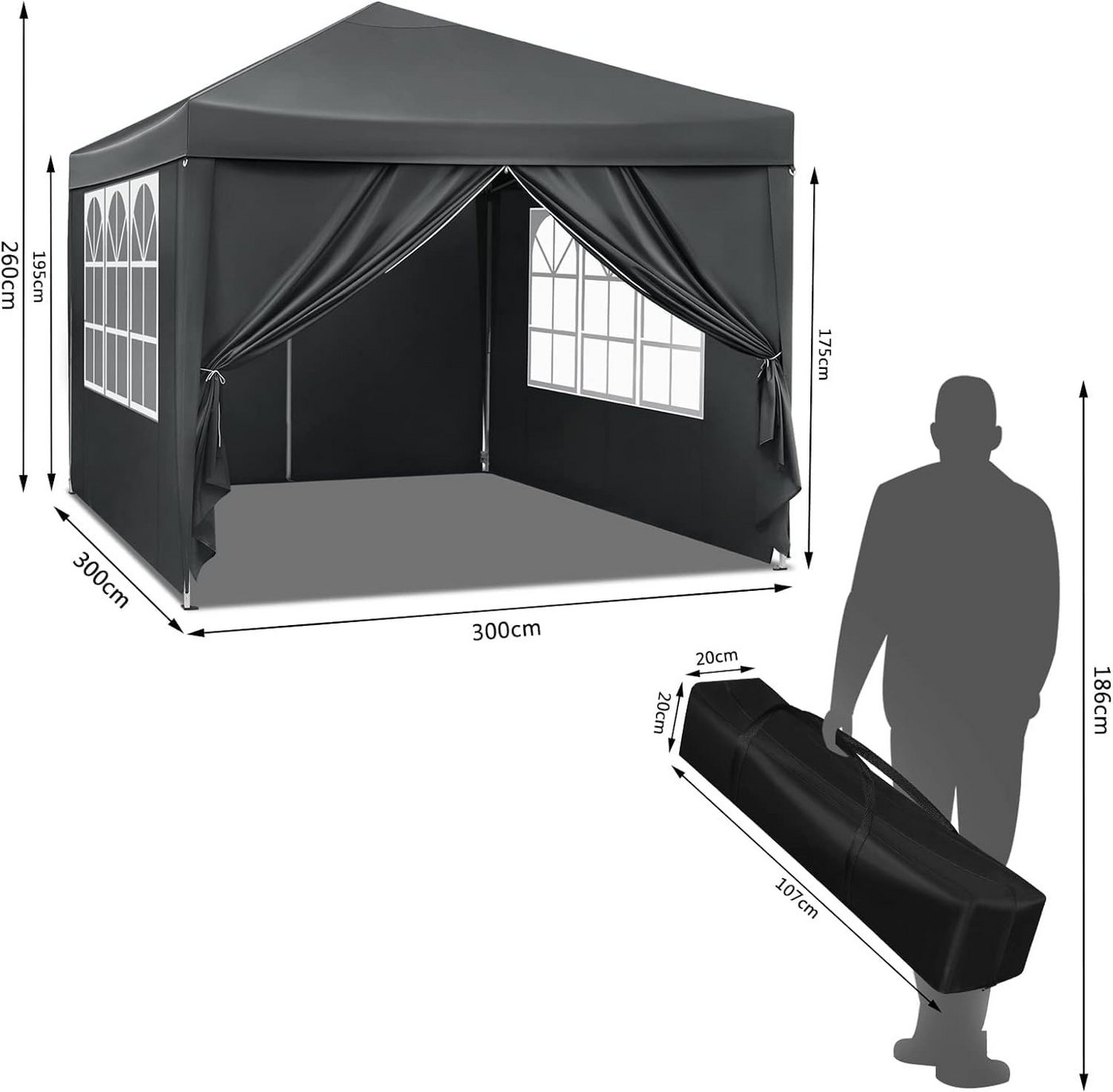Woltu Pavillon, mit 4 Seitenteilen, Faltpavillon 3x3m, mit 4 Seitenteilen und 4 Sandsäcke Bild 3