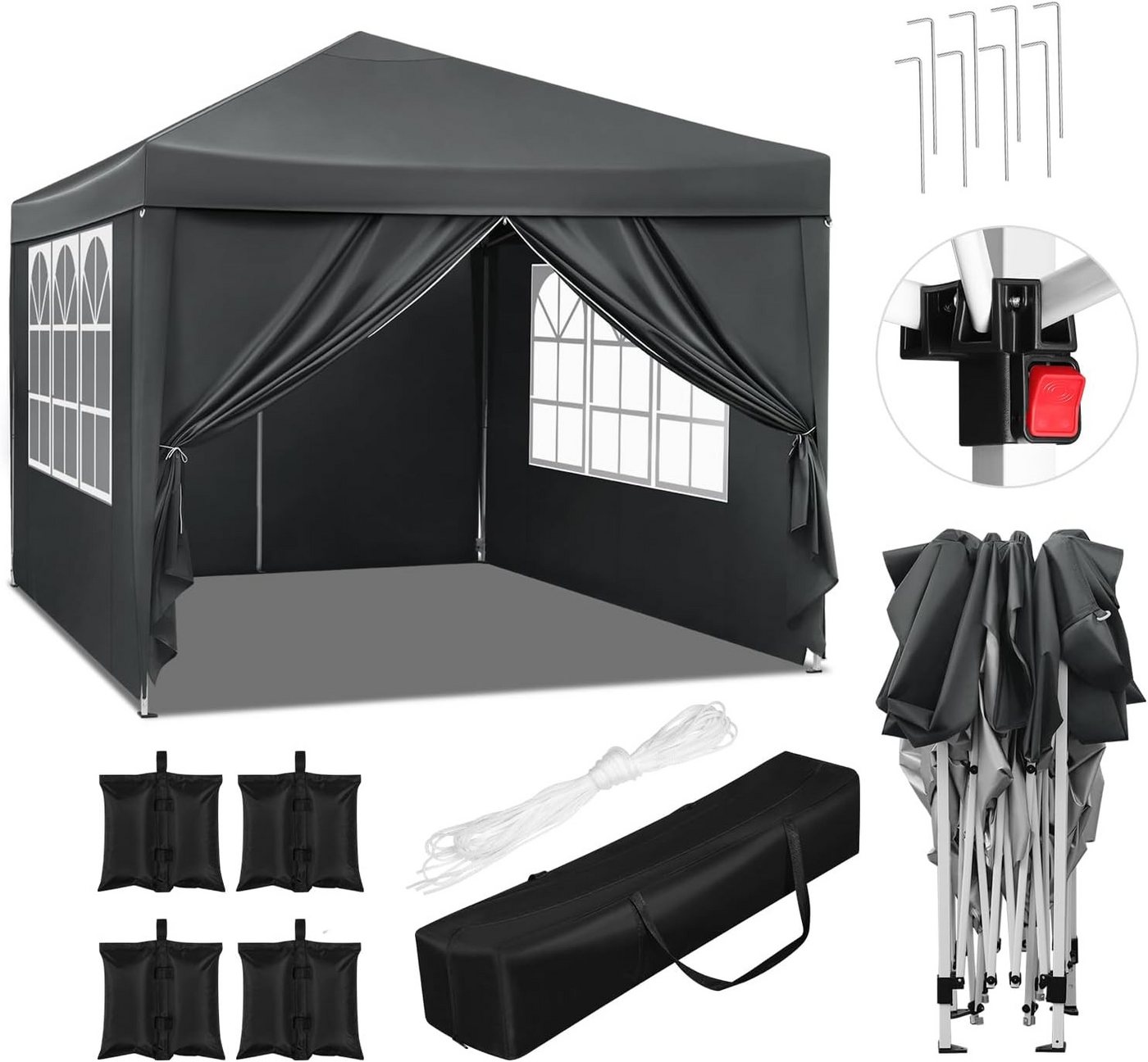 Woltu Pavillon, mit 4 Seitenteilen, Faltpavillon 3x3m, mit 4 Seitenteilen und 4 Sandsäcke Bild 5