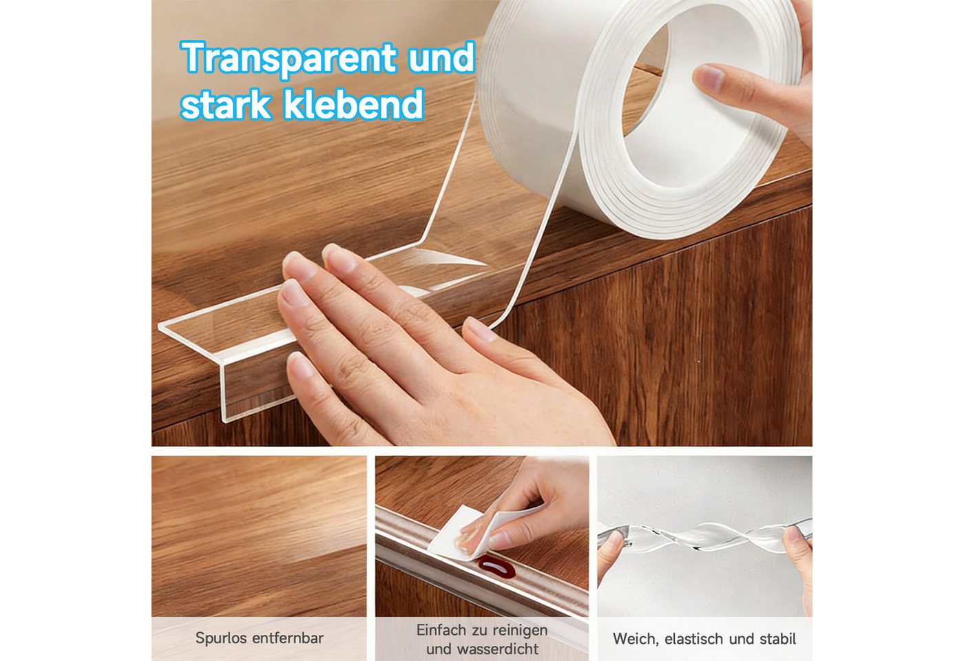 MOPUEA Kindersicherung 3 m Kantenschutz Transparenter Stoßfänger-Streifen für Möbelkante Ecke, Eckenschutz Transparent - Einfache Montage (10mm Breite)