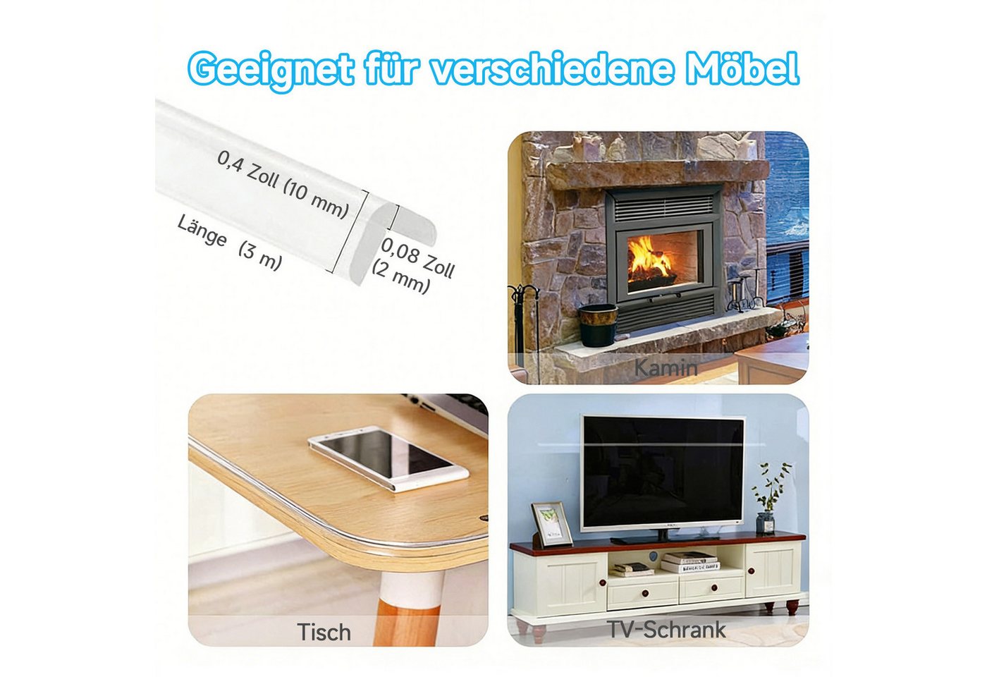 MOPUEA Kindersicherung 3 m Kantenschutz Transparenter Stoßfänger-Streifen für Möbelkante Ecke, Eckenschutz Transparent - Einfache Montage (10mm Breite) Bild 5