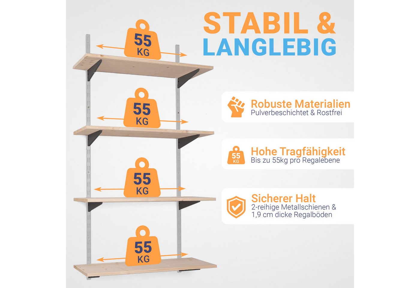 BOOMET Wandregal Regal Bausatz weiß/schwarz, 80 12-tlg., Wandboard Bücherregal Hängeregal Leimholz Holzboden Bild 2