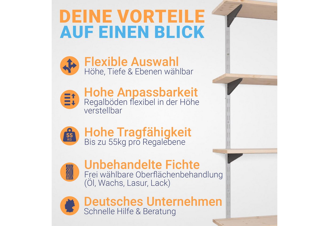 BOOMET Wandregal Regal Bausatz weiß/schwarz, 80 12-tlg., Wandboard Bücherregal Hängeregal Leimholz Holzboden Bild 3