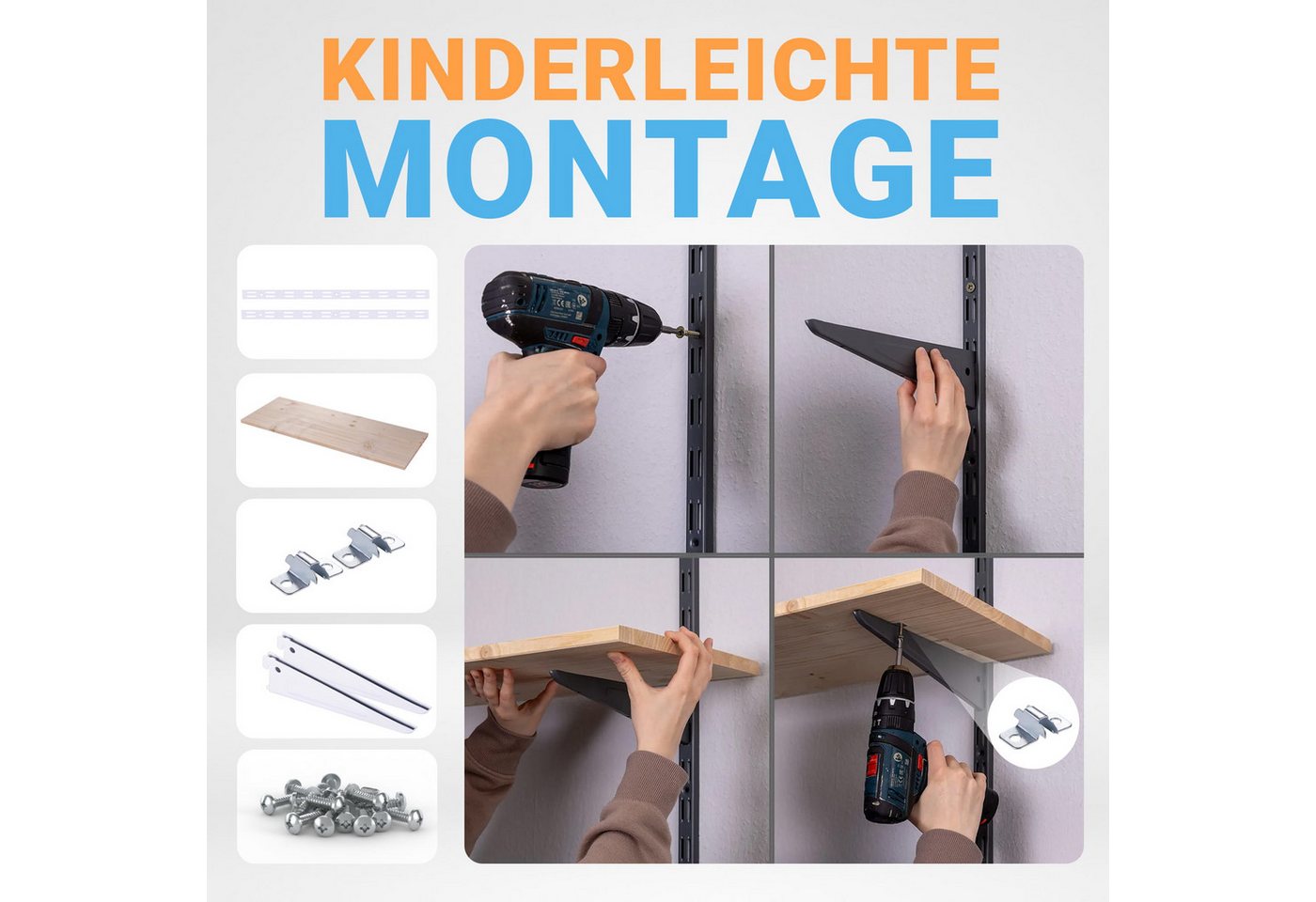 BOOMET Wandregal Regal Bausatz weiß/schwarz, 80 12-tlg., Wandboard Bücherregal Hängeregal Leimholz Holzboden Bild 4