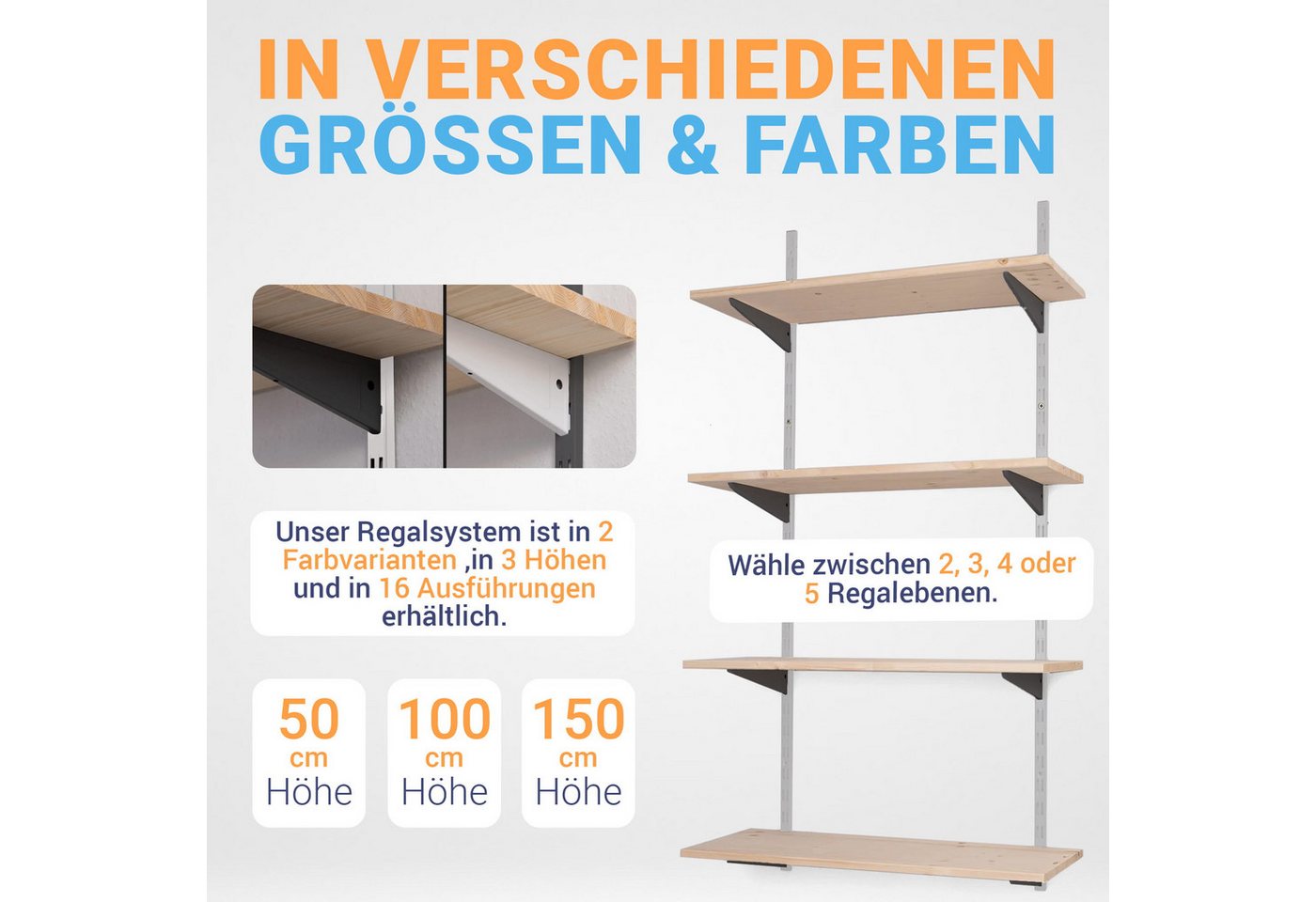BOOMET Wandregal Regal Bausatz weiß/schwarz, 80 12-tlg., Wandboard Bücherregal Hängeregal Leimholz Holzboden Bild 5