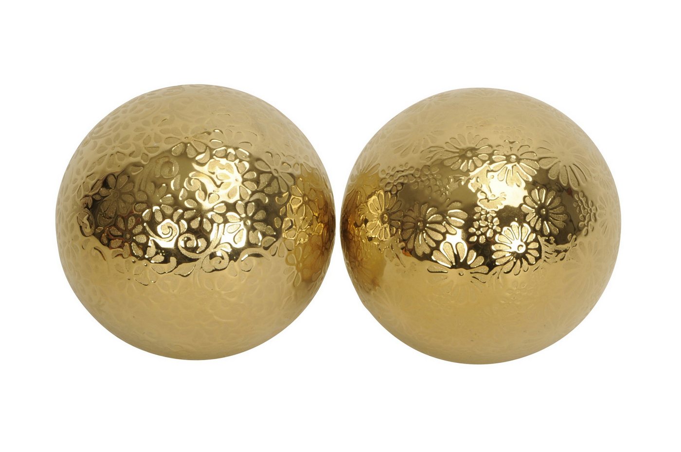 finehomegarden Teichfigur Schwimmkugel gold Ø8cm/Ø10cm Blüten Porzellan 2fach sort. Deko, (Set, 2-St., 2tlg), Schwimmende Kugeln für Teich & Wasserschalen 2Größen wählbar