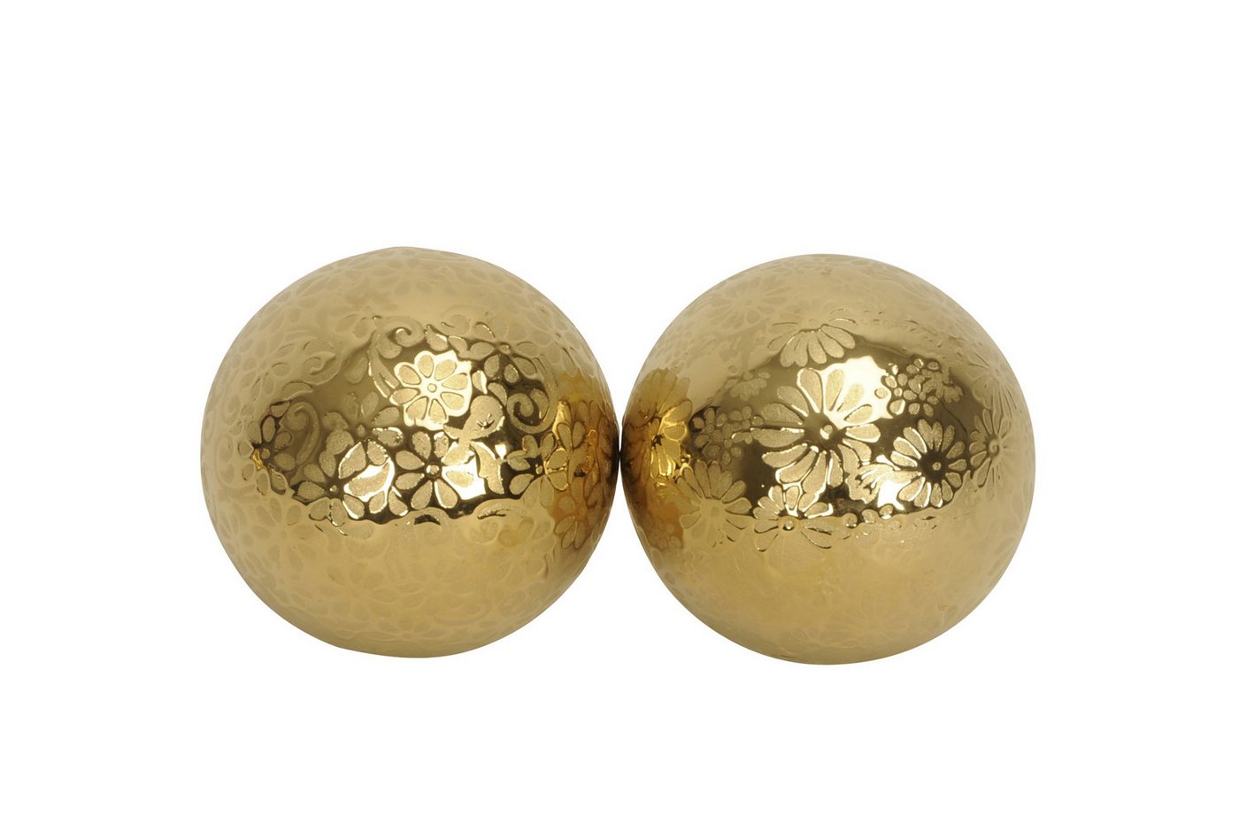 finehomegarden Teichfigur Schwimmkugel gold Ø8cm/Ø10cm Blüten Porzellan 2fach sort. Deko, (Set, 2-St., 2tlg), Schwimmende Kugeln für Teich & Wasserschalen 2Größen wählbar Bild 2
