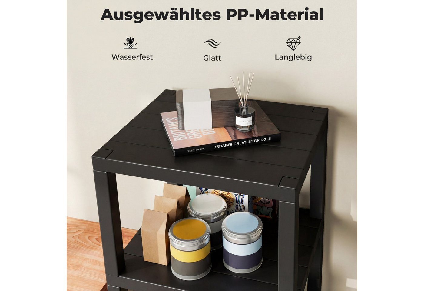 COSTWAY Badregal stehend schmal Standregal Kunststoff, 4 stufig 38x32,5x99cm
