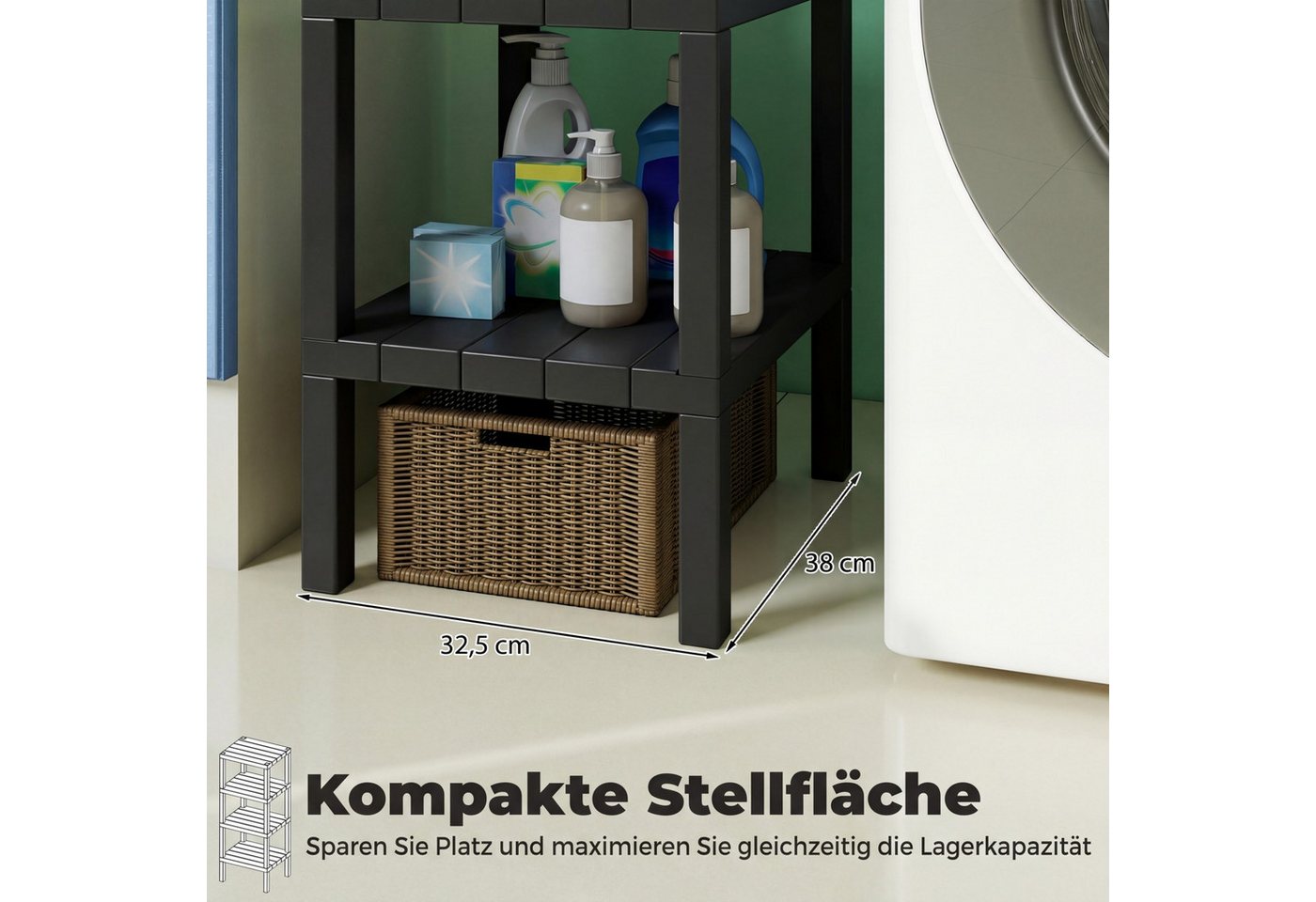 COSTWAY Badregal stehend schmal Standregal Kunststoff, 4 stufig 38x32,5x99cm Bild 2