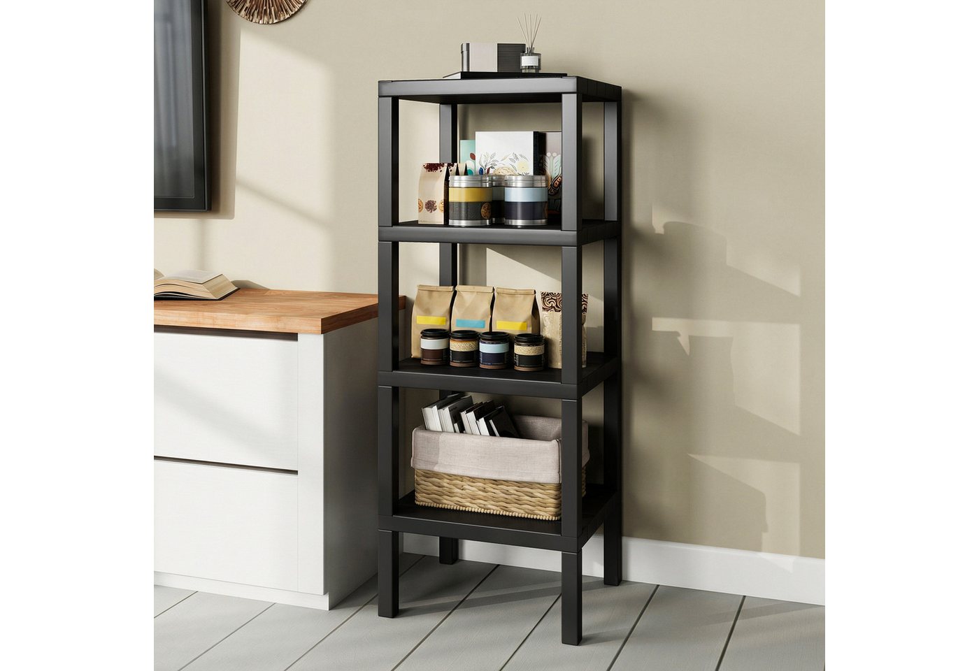 COSTWAY Badregal stehend schmal Standregal Kunststoff, 4 stufig 38x32,5x99cm Bild 3