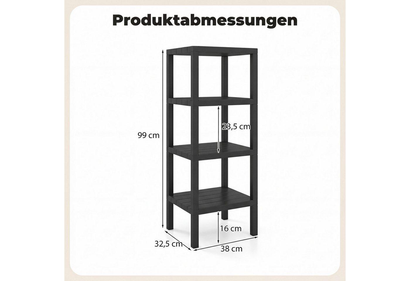 COSTWAY Badregal stehend schmal Standregal Kunststoff, 4 stufig 38x32,5x99cm Bild 5