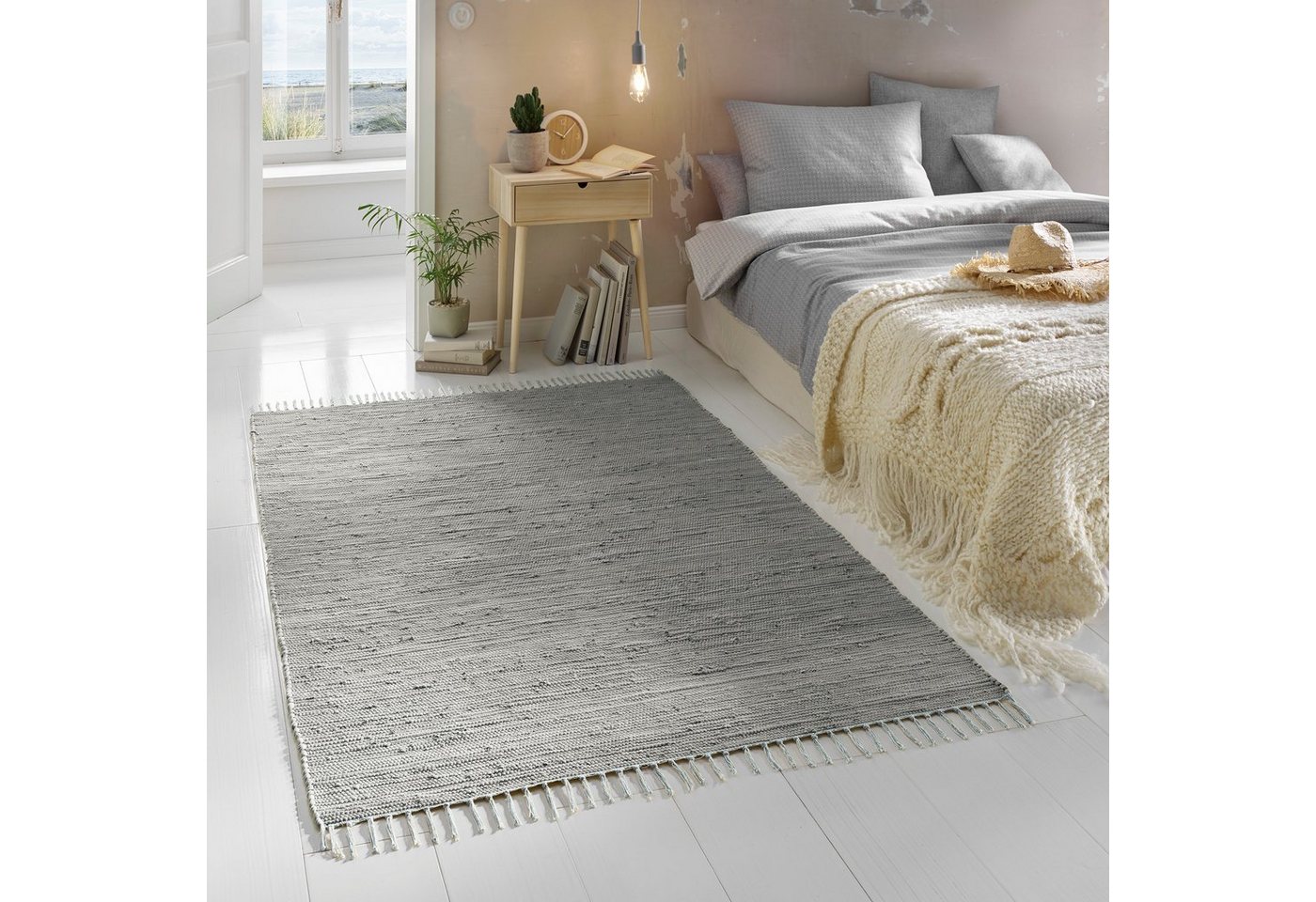 TaCa Home Teppich Handweb Flicken-Teppich Fleckerl, rechteckig, Höhe: 5 mm, Grau - 60 x 120 cm Bild 3